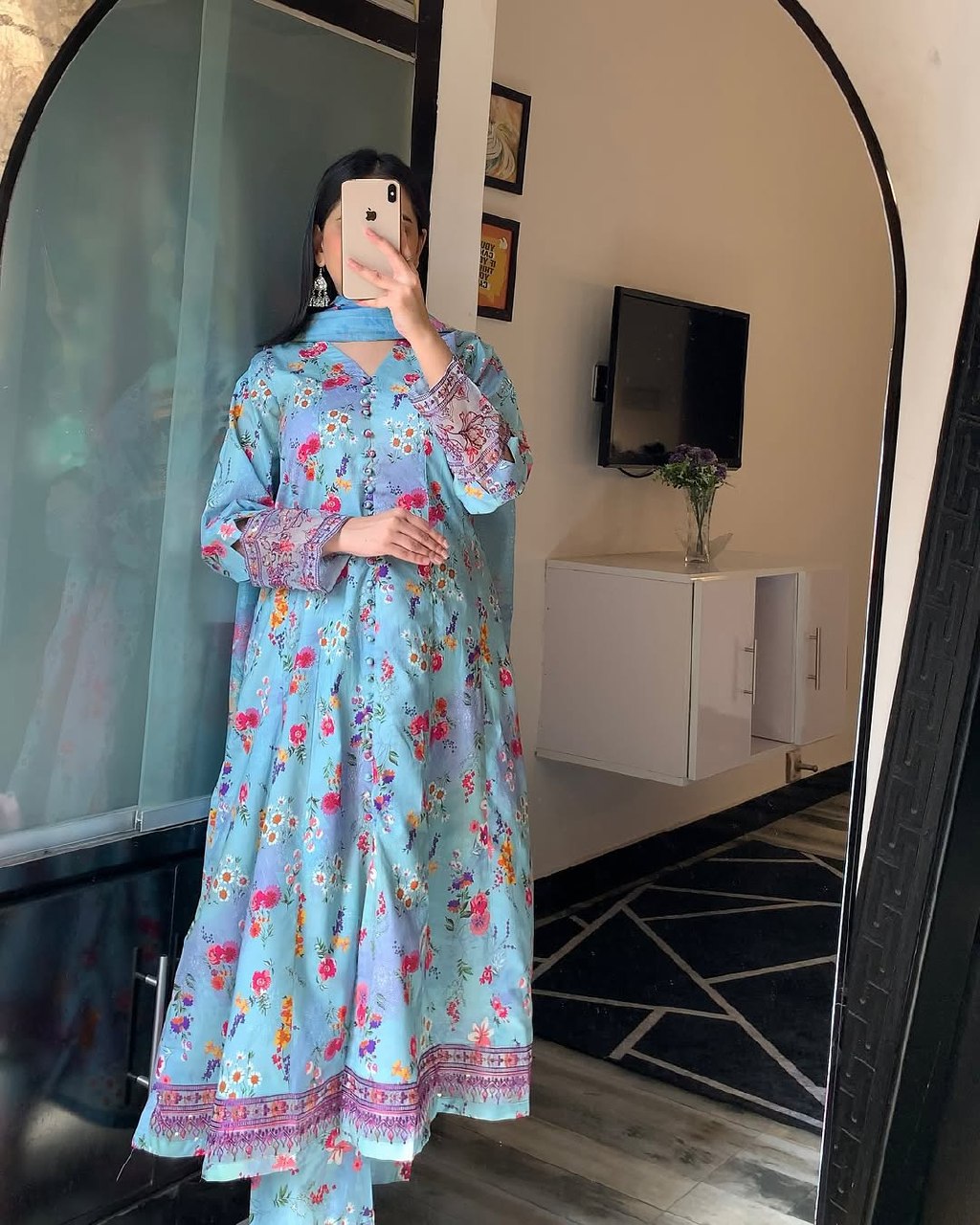 Floral Blue Traditional Pakistani Suit 