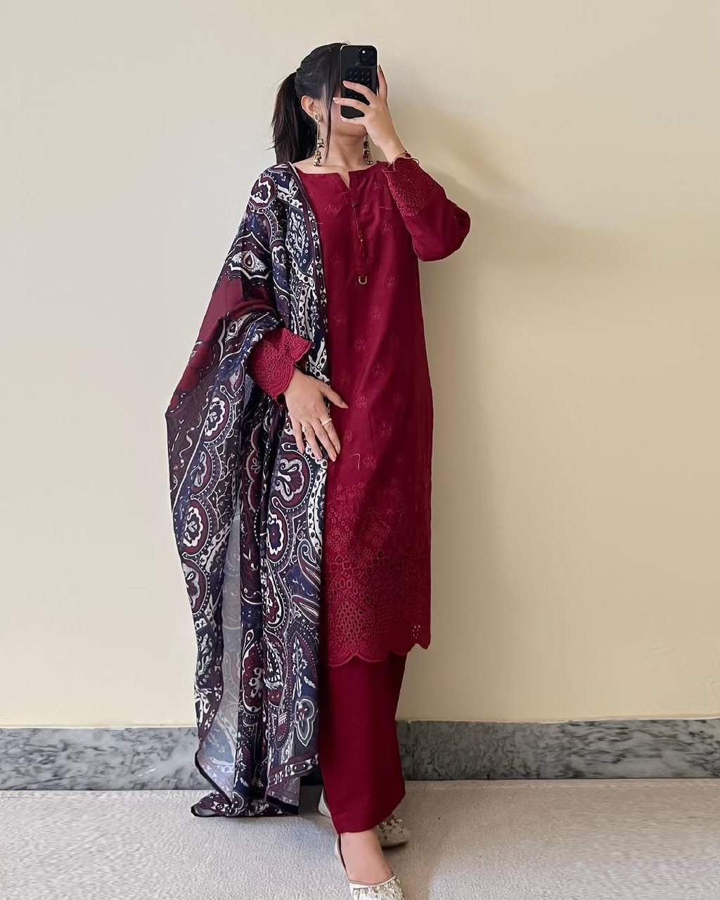 Elegant Maroon Pakistani Suit
