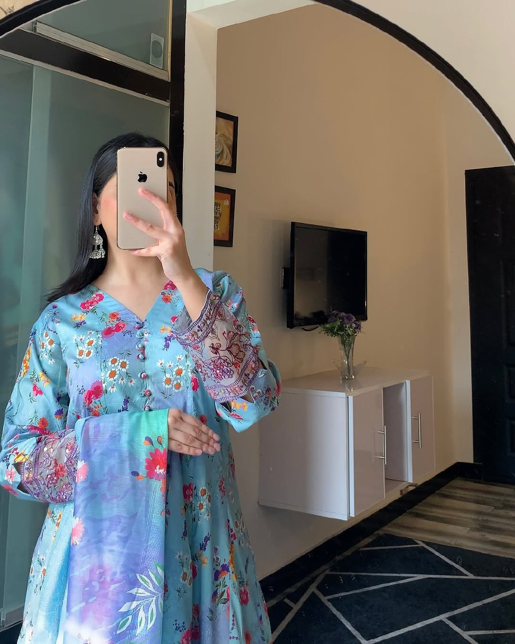 Floral Blue Traditional Pakistani Suit 