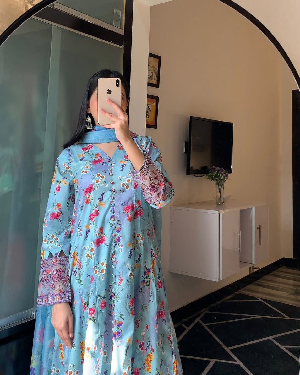 Floral Blue Traditional Pakistani Suit 