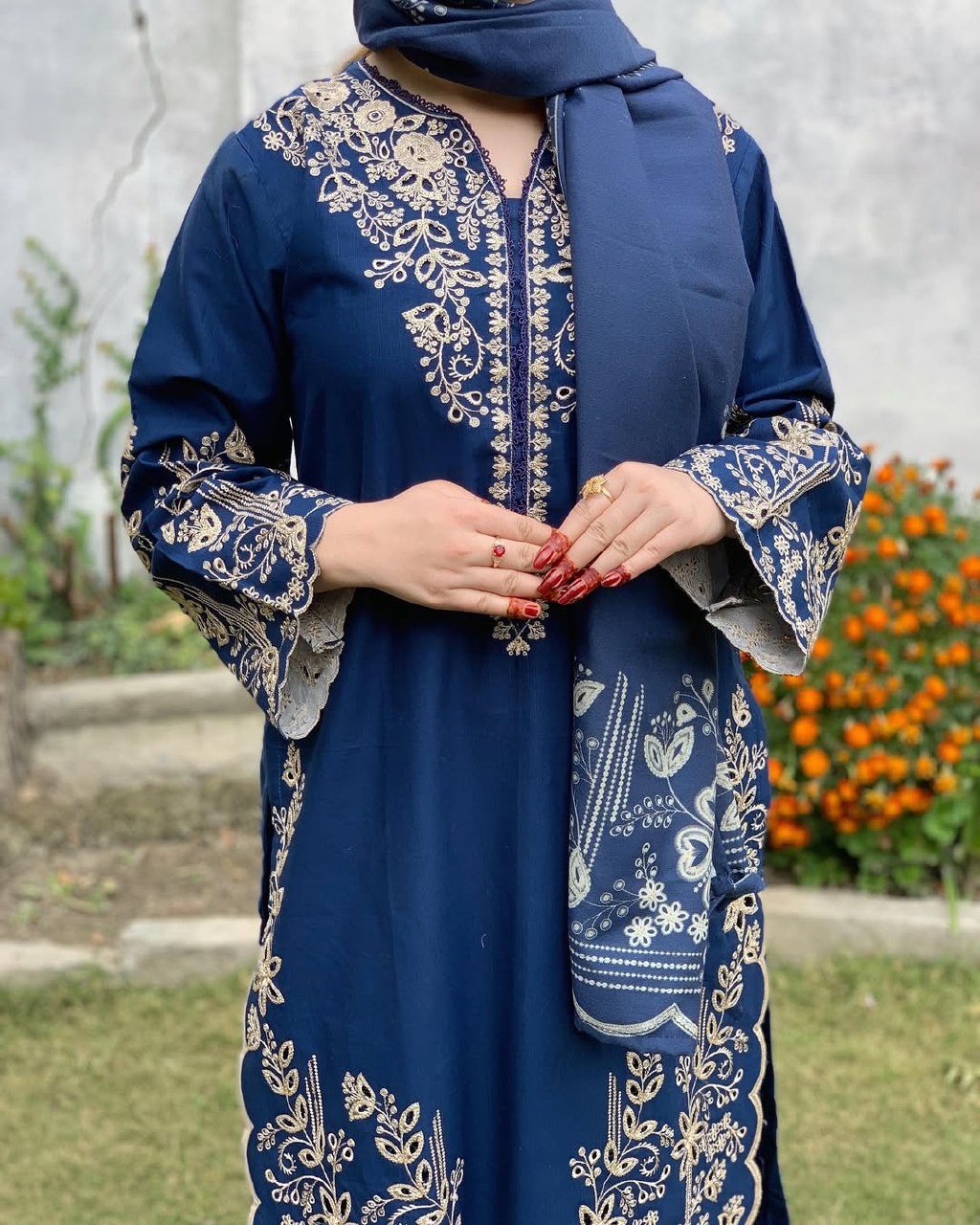 Embroidered Blue Traditional Pakistani suit 
