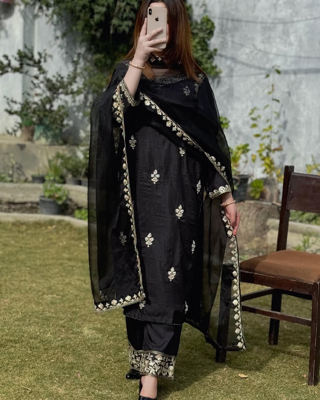 Elegant Black Embroidered Pakistani Suit