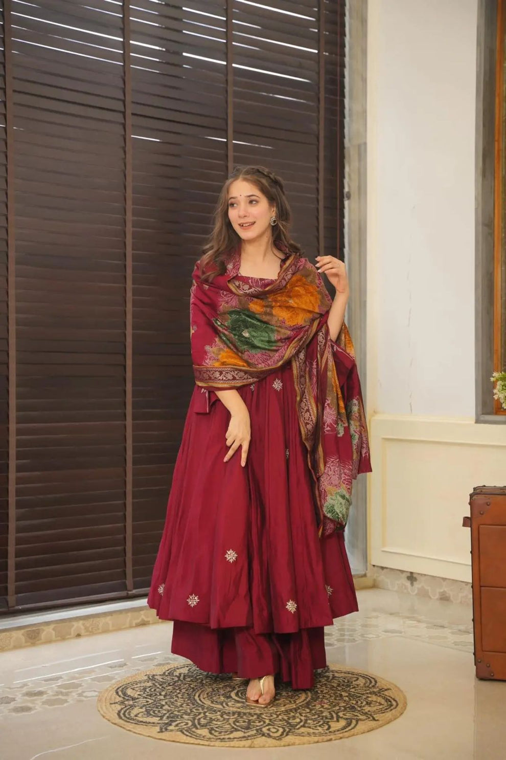 Traditional Maroon Anarkali gown Set