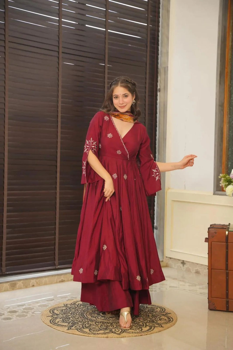 Traditional Maroon Anarkali gown Set