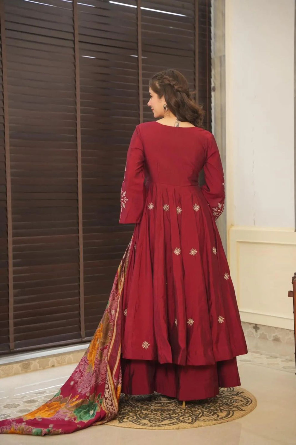 Traditional Maroon Anarkali gown Set