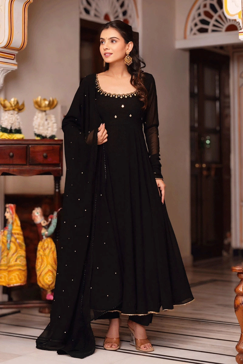 Elegant Black Anarkali Gown Set 001