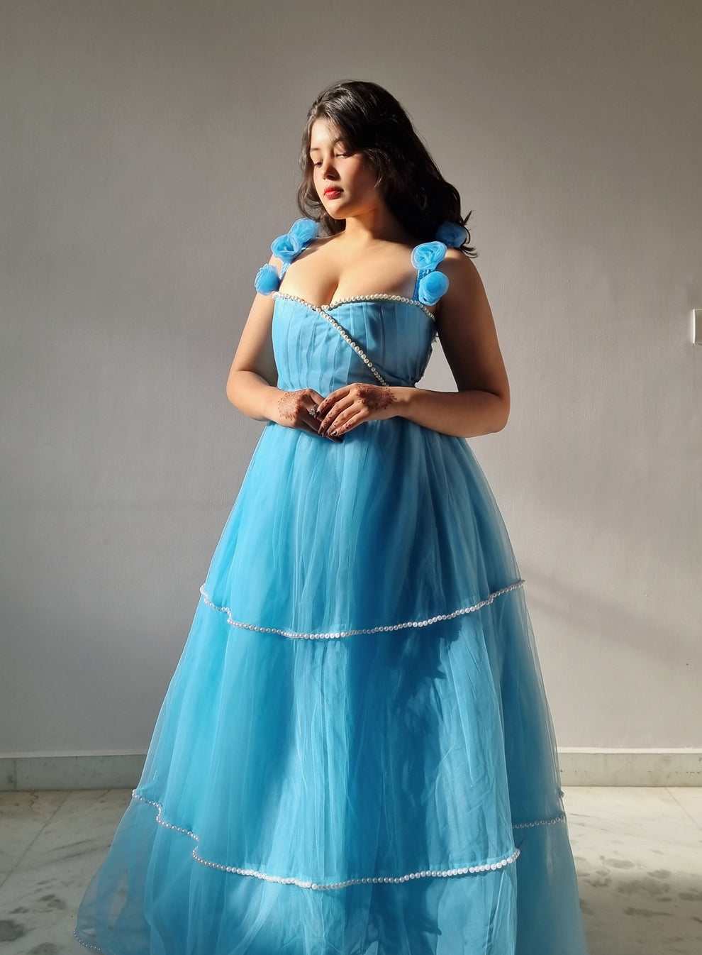 Elegant Blue Pearl Gown