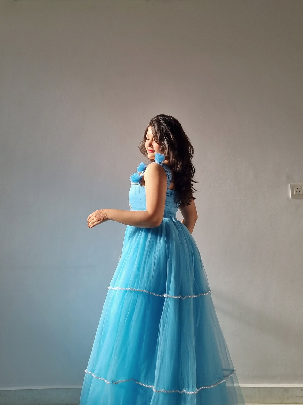 Elegant Blue Pearl Gown