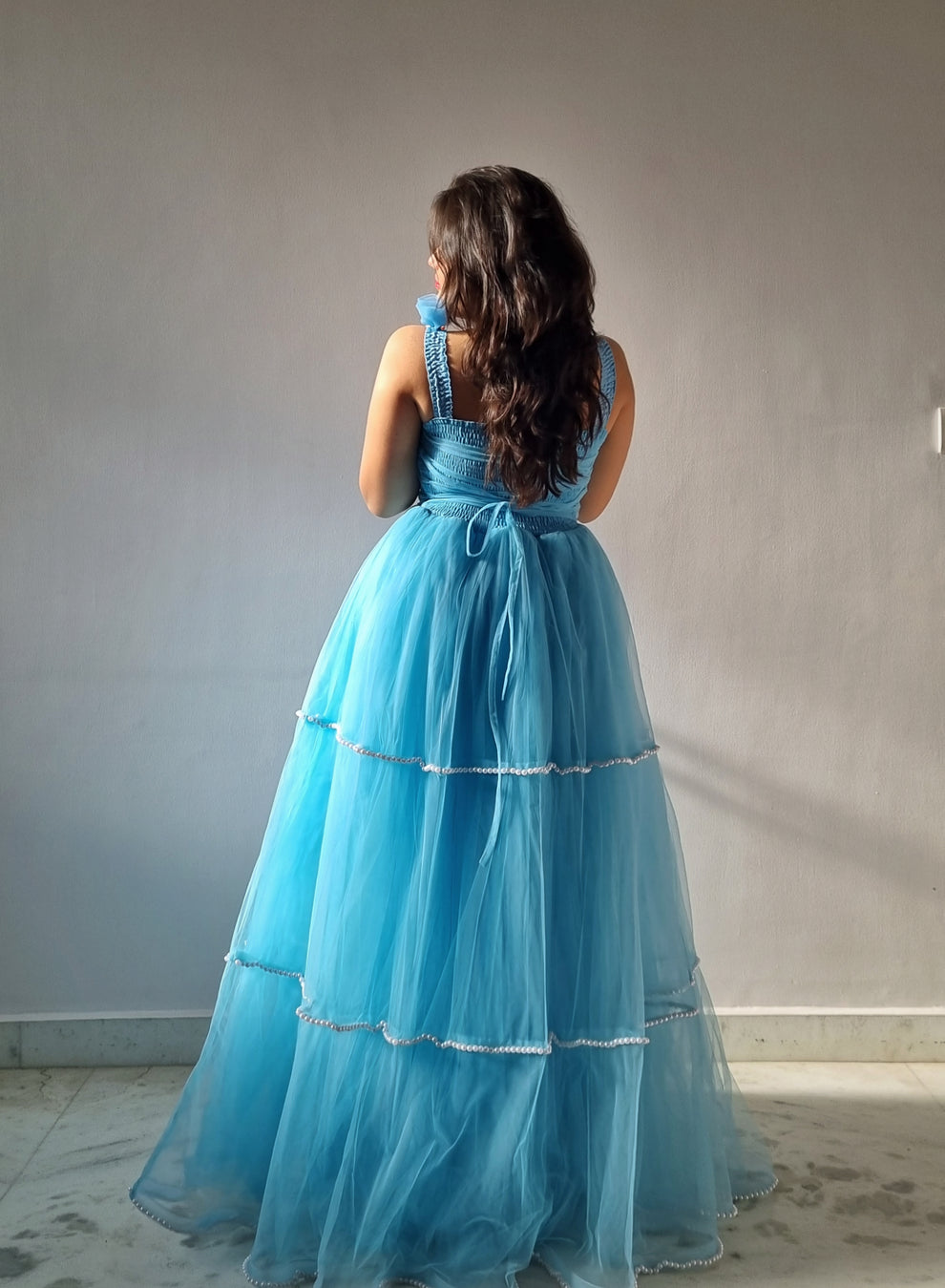 Elegant Blue Pearl Gown