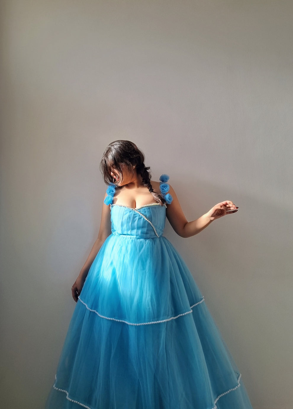 Elegant Blue Pearl Gown
