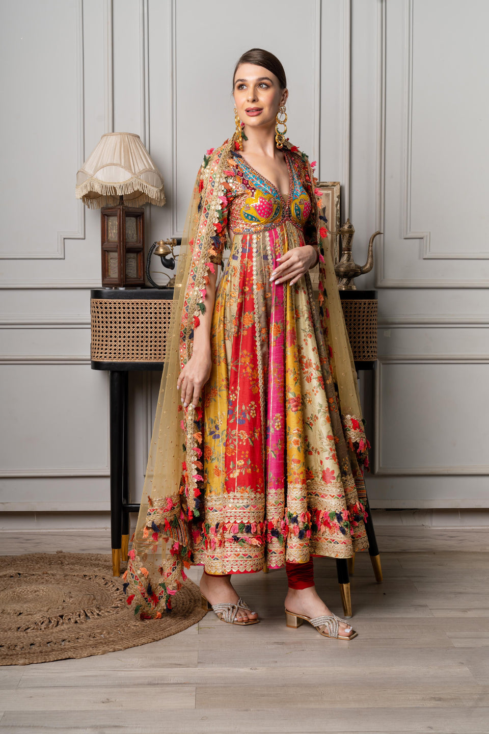 Traditional Embroidered Anarkali Gown Set 