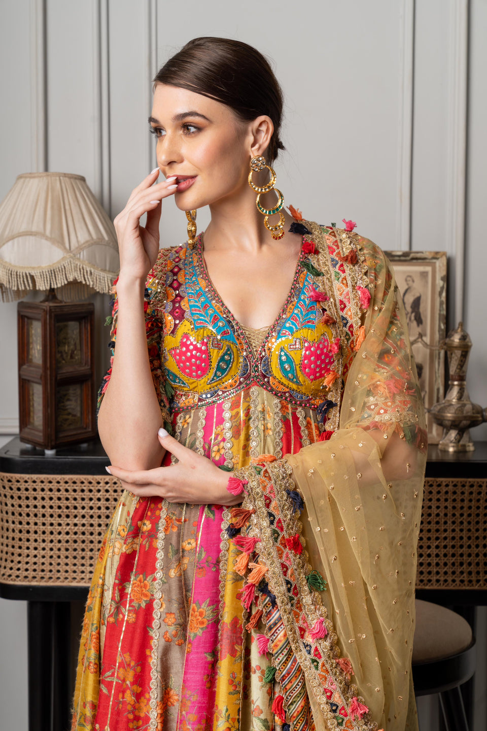 Traditional Embroidered Anarkali Gown Set 
