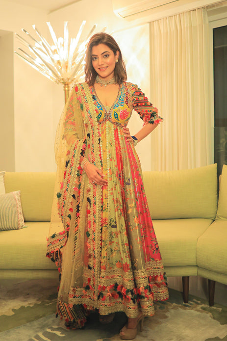 Traditional Embroidered Anarkali Gown Set 