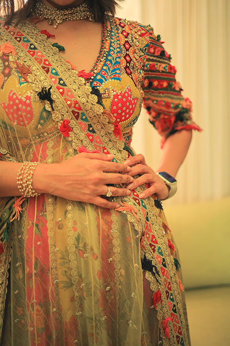 Traditional Embroidered Anarkali Gown Set 