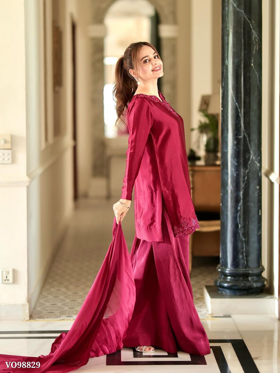 Maroon Traditional Kurta Plazzo Set 