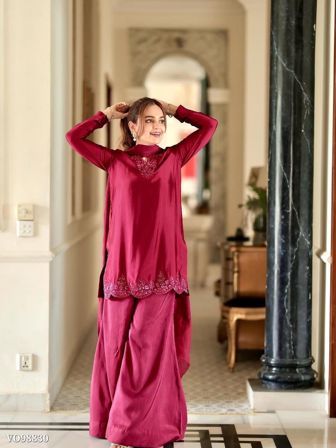 Maroon Traditional Kurta Plazzo Set 