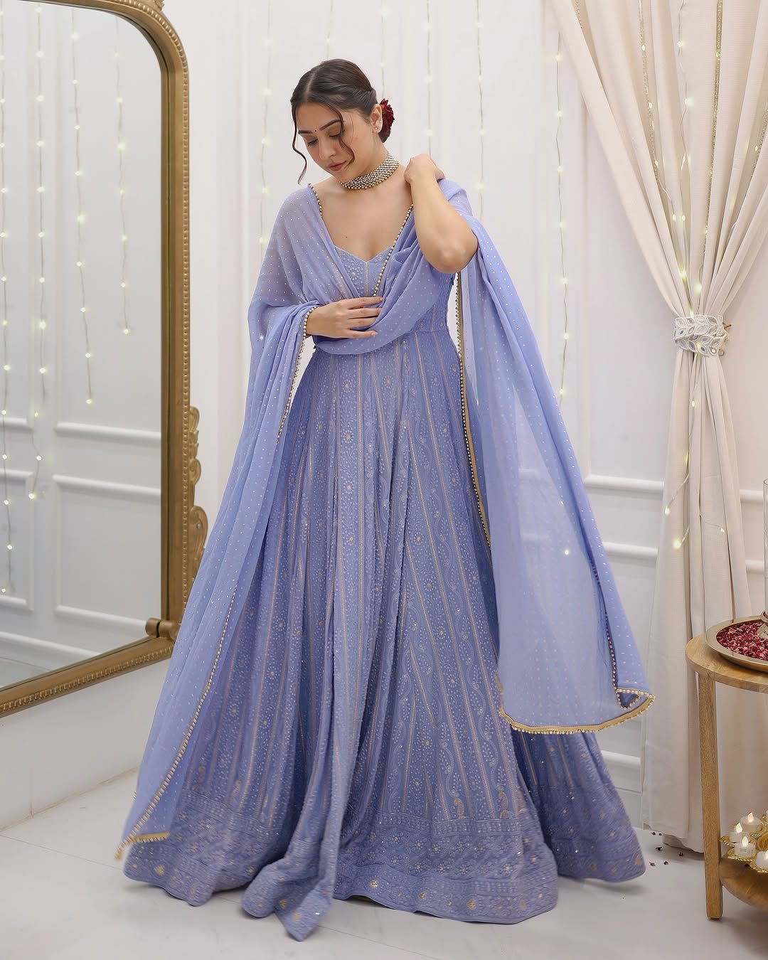 Elegant Embroidered Lavender Anarkali Gown