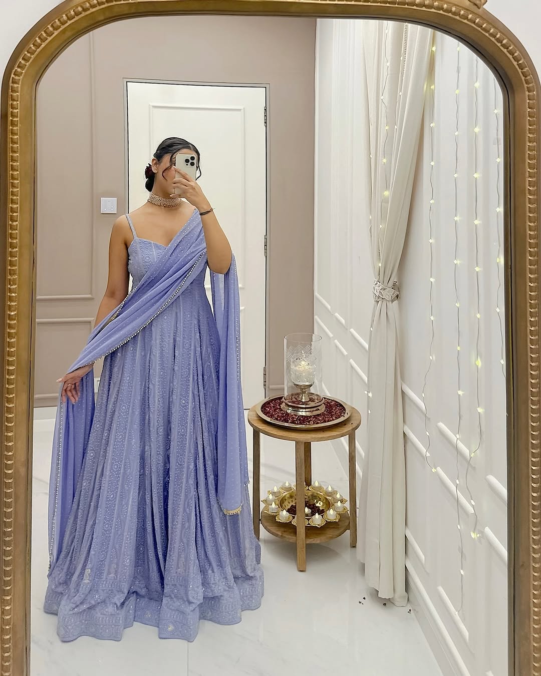 Elegant Embroidered Lavender Anarkali Gown