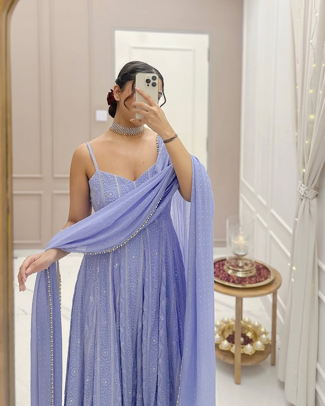 Elegant Embroidered Lavender Anarkali Gown