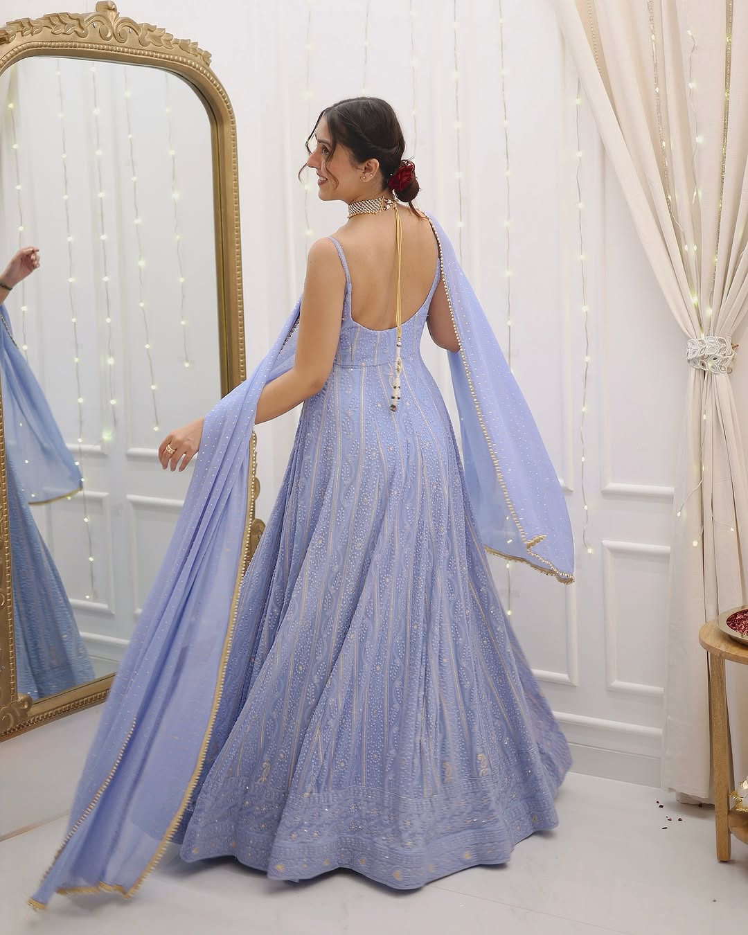 Elegant Embroidered Lavender Anarkali Gown