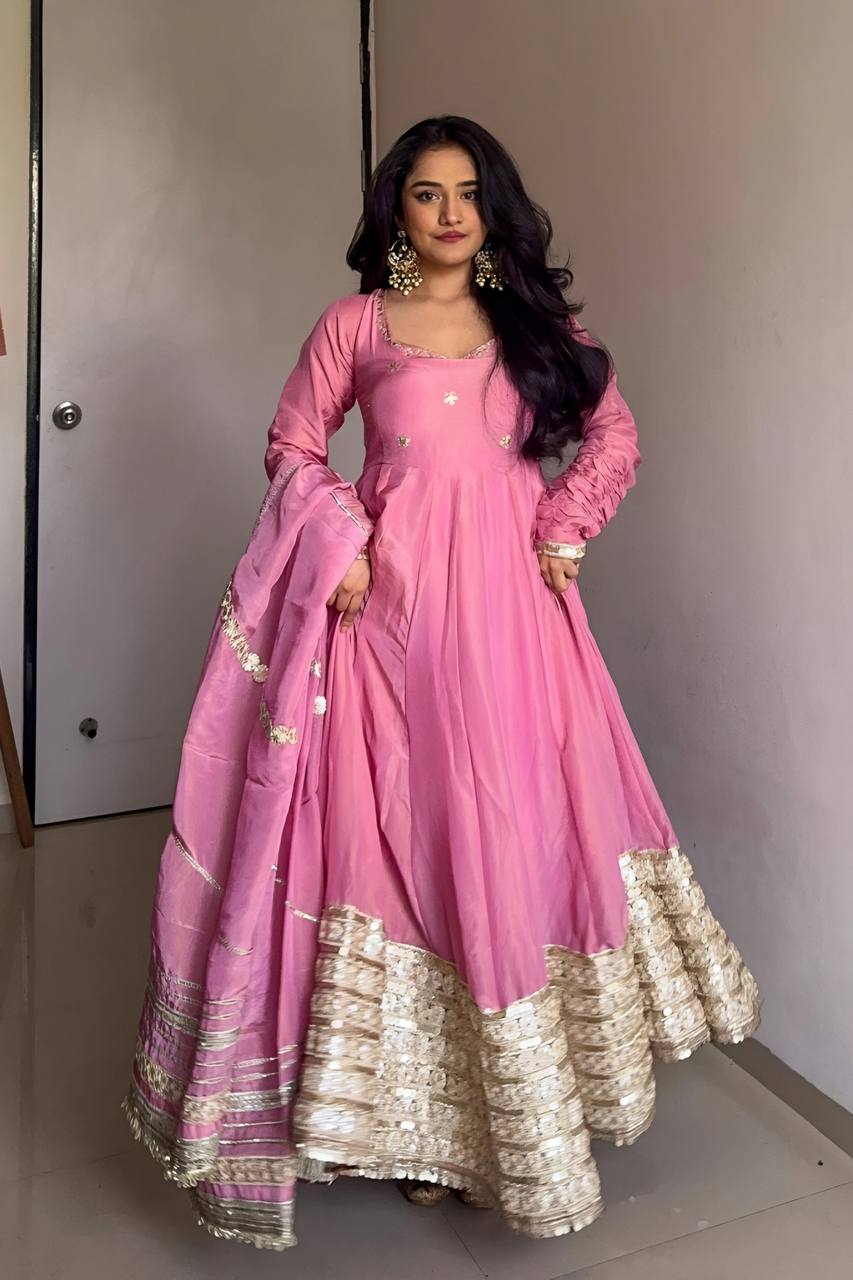 Elegant Pink Anarkali Gown Set 