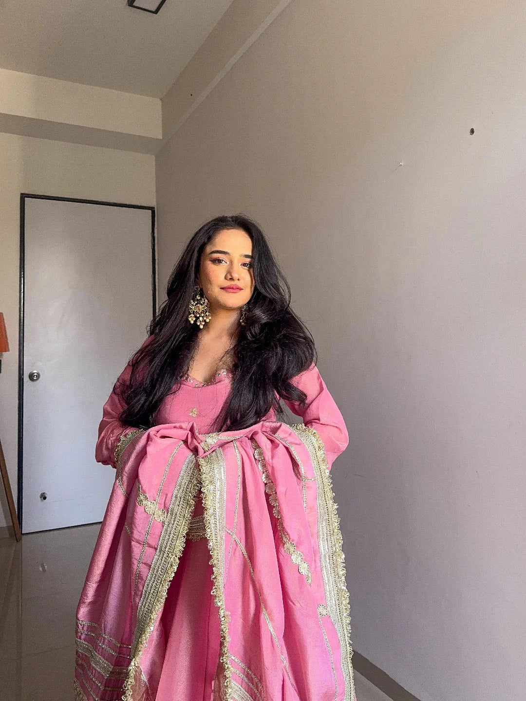 Elegant Pink Anarkali Gown Set 