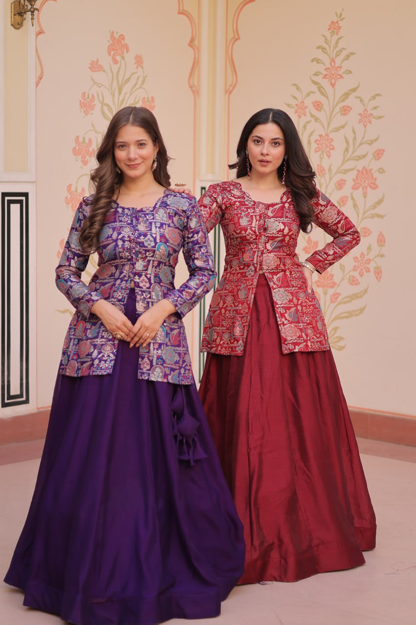 Elegant Pure Simmer Vichitra Lehenga & Top Set