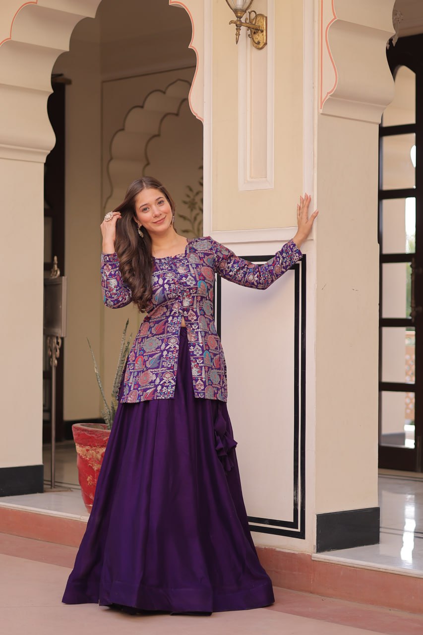 Elegant Pure Simmer Vichitra Lehenga & Top Set
