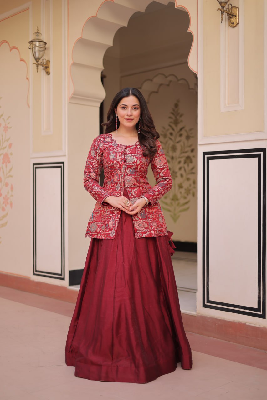 Elegant Pure Simmer Vichitra Lehenga & Top Set