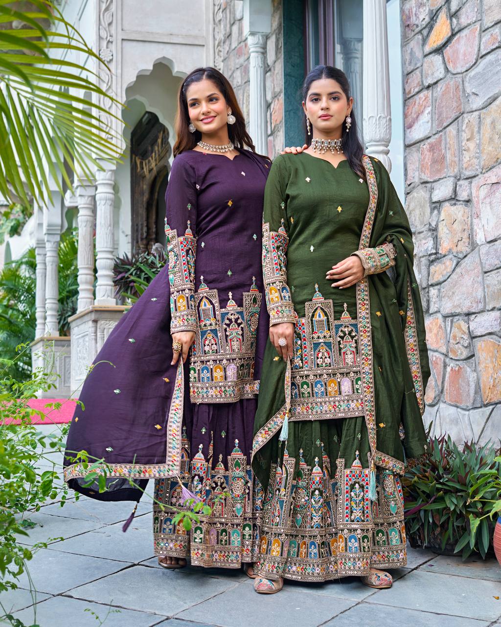 Traditional Embroidered Sharara Suit Set 