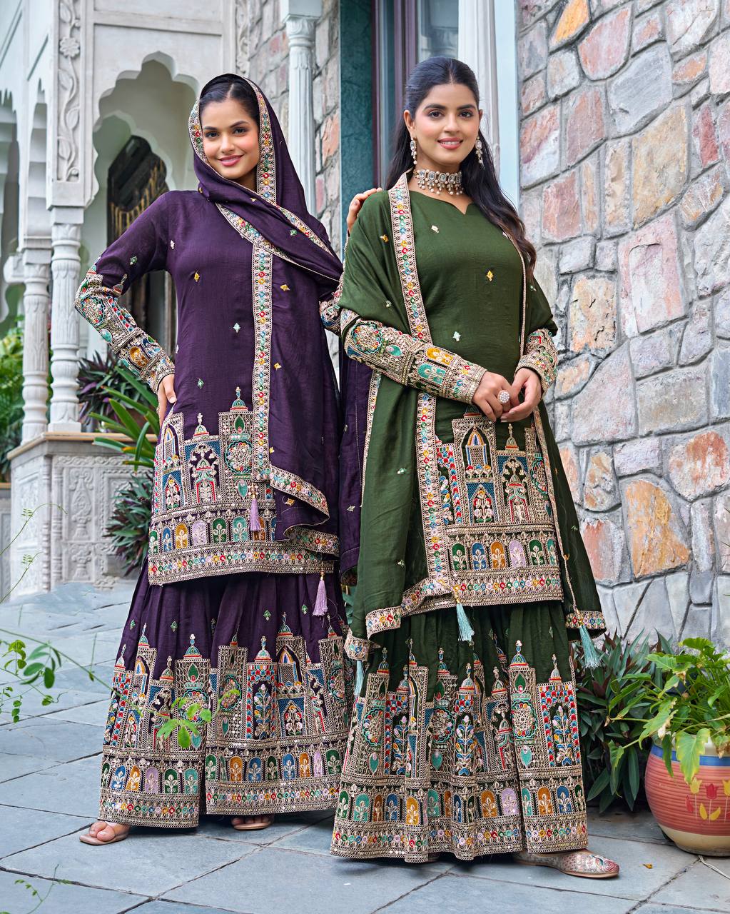 Traditional Embroidered Sharara Suit Set 