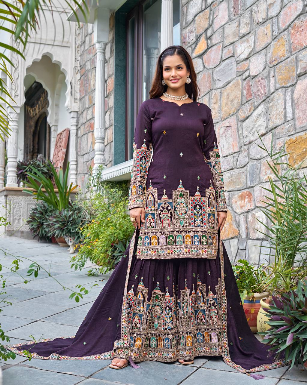 Traditional Embroidered Sharara Suit Set 