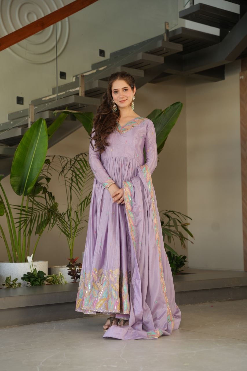 Elegant Party Wear Sequence Work Anarkali Gown Set 