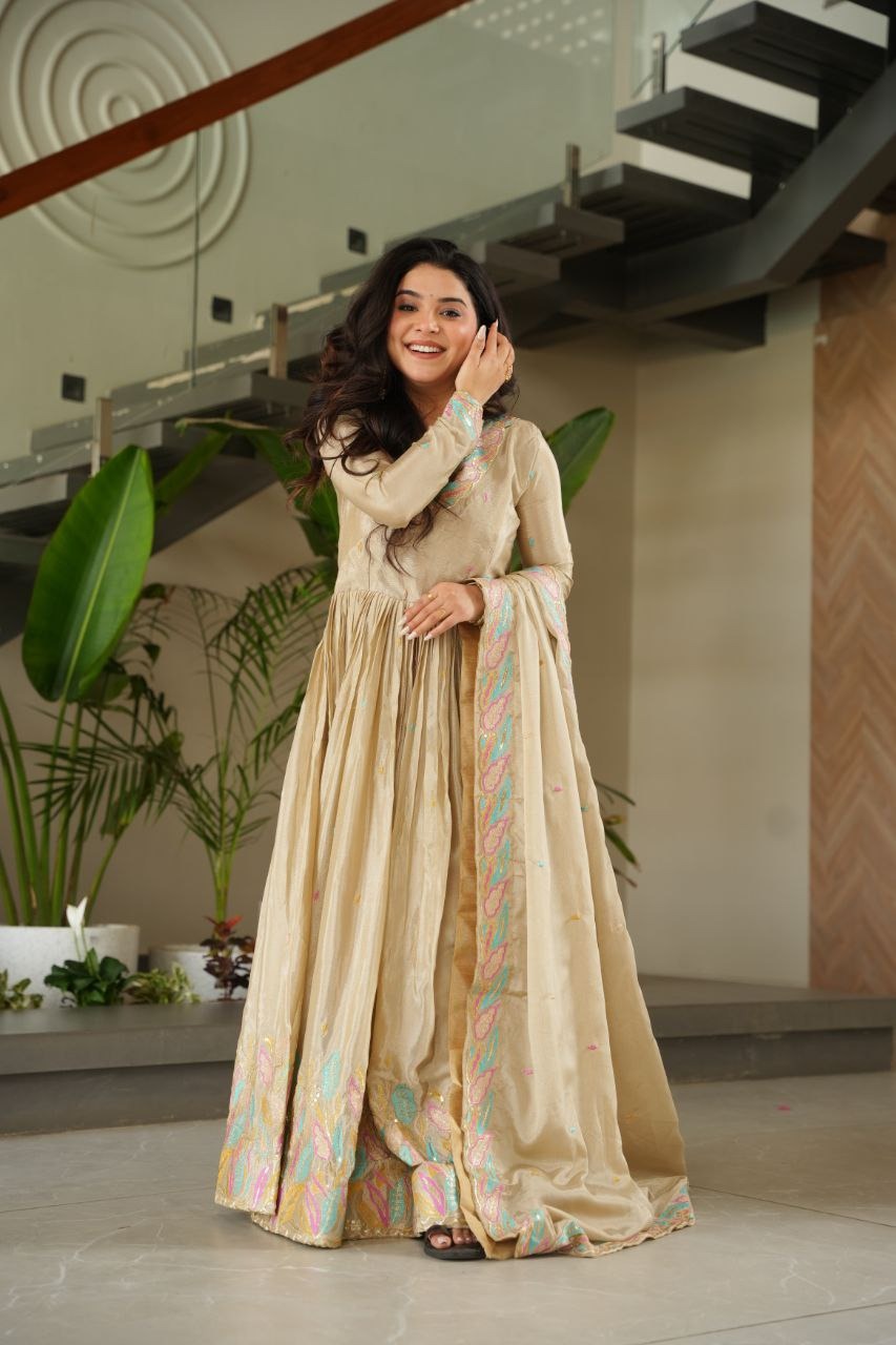 Elegant Party Wear Sequence Work Anarkali Gown Set 