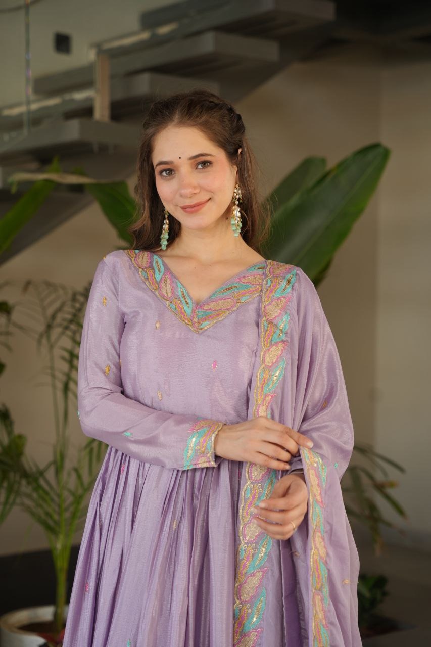 Elegant Party Wear Sequence Work Anarkali Gown Set 