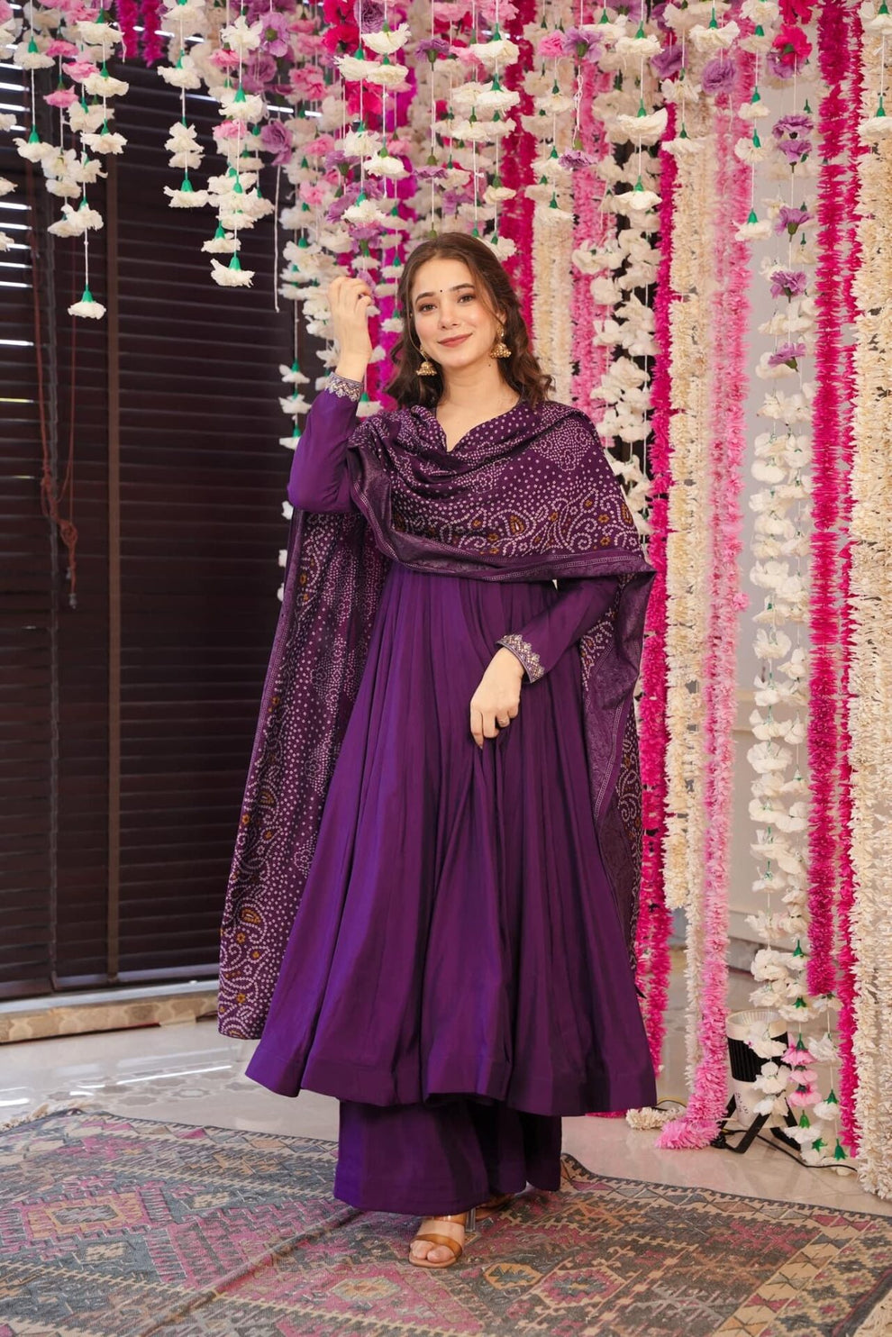 Elegant Purple Traditional Anarkali Gown Set 