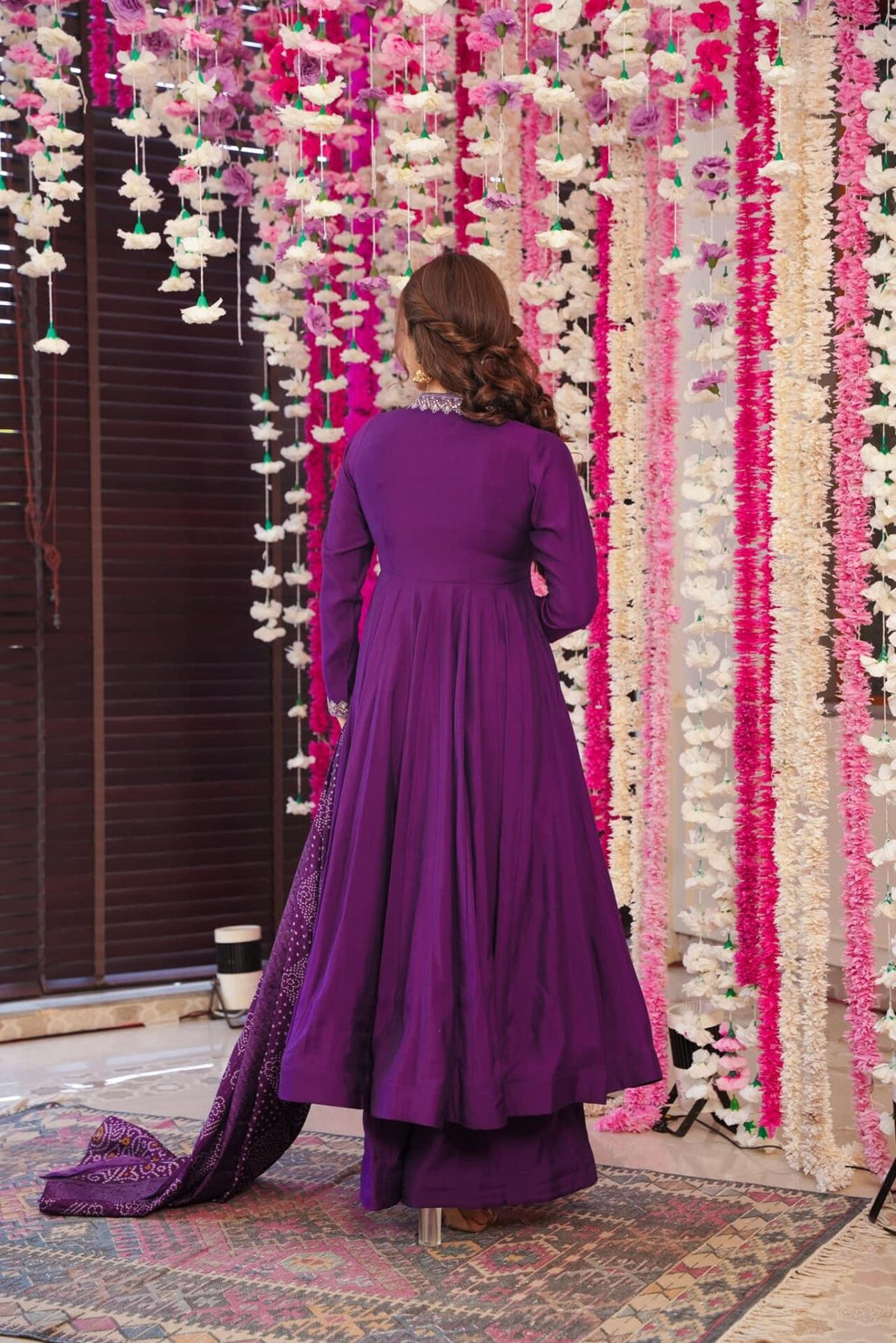 Elegant Purple Traditional Anarkali Gown Set 