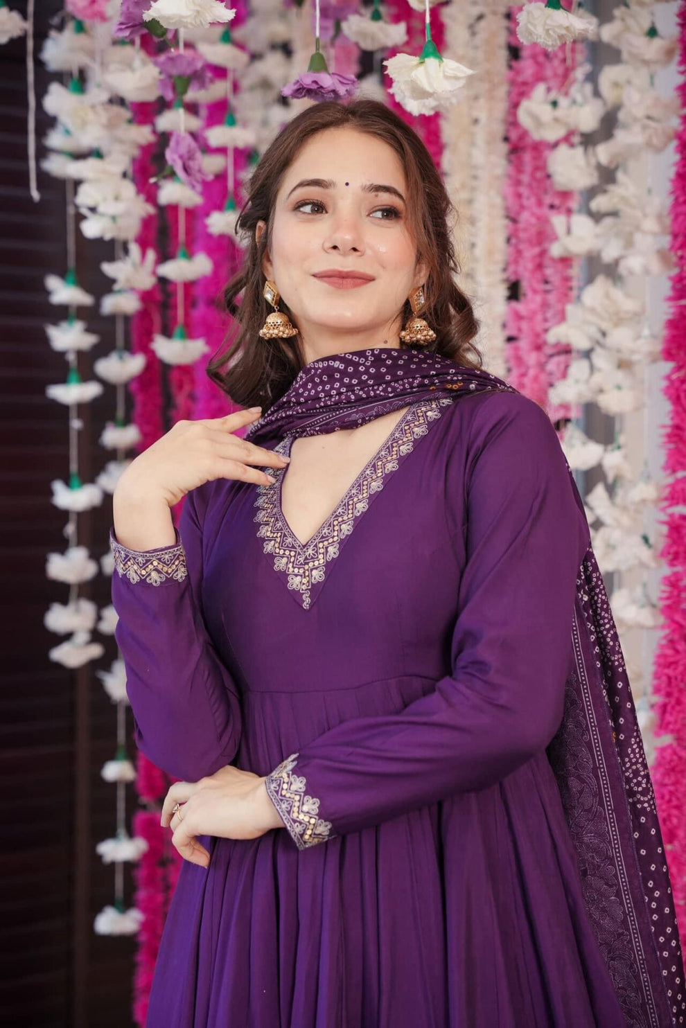 Elegant Purple Traditional Anarkali Gown Set 