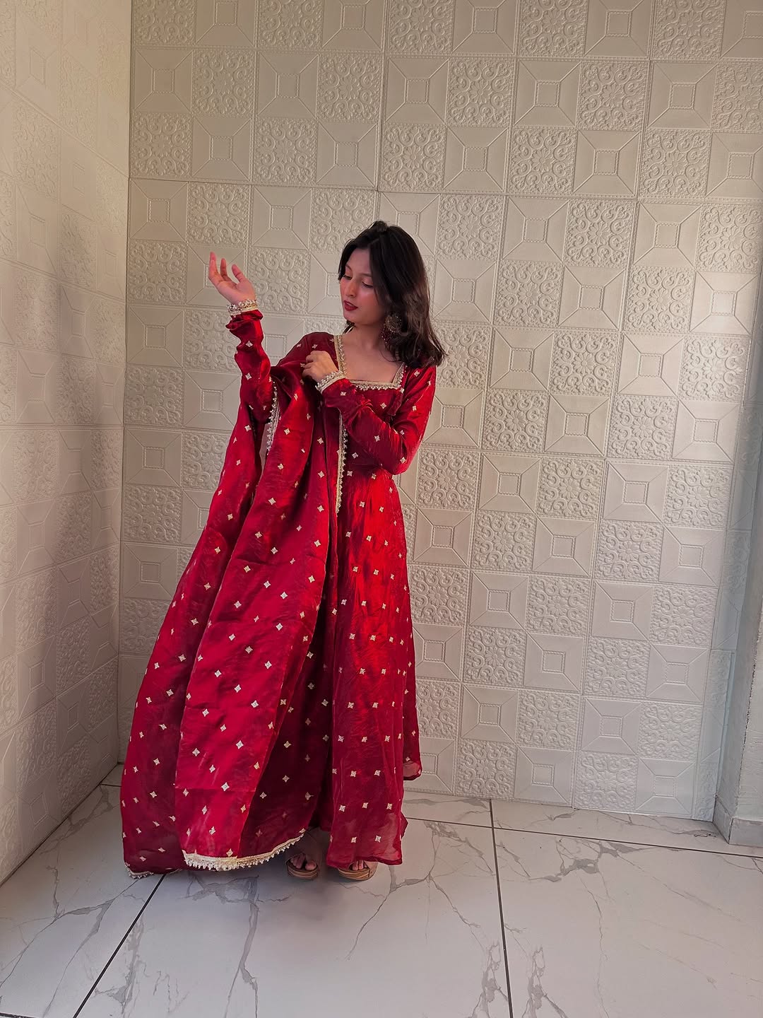 Elegant Red Anarkali Dress