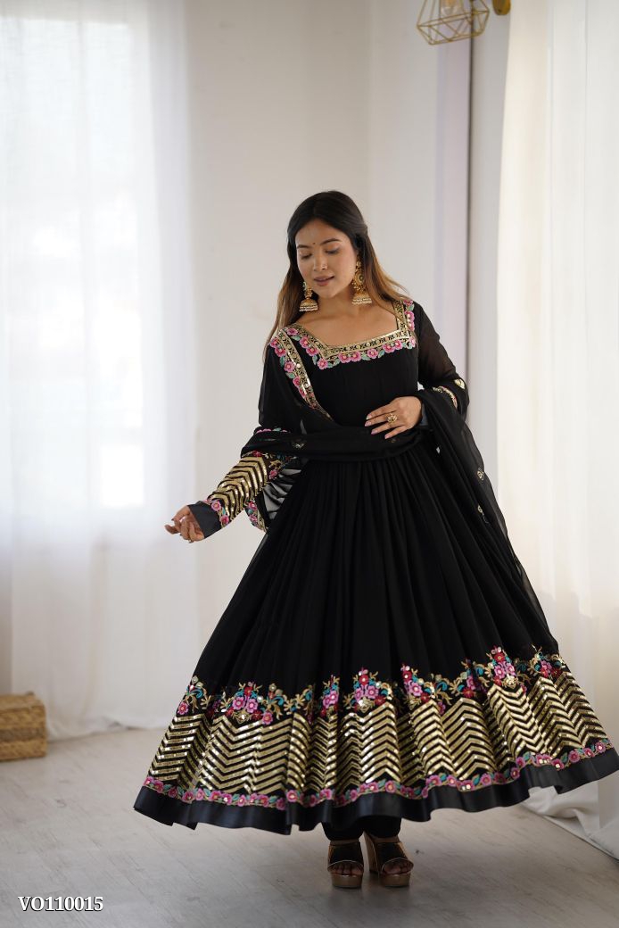 Floral Embroidered Anarkali Gown Set 