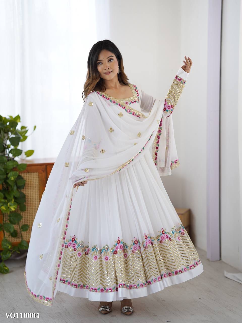 Floral Embroidered Anarkali Gown Set 