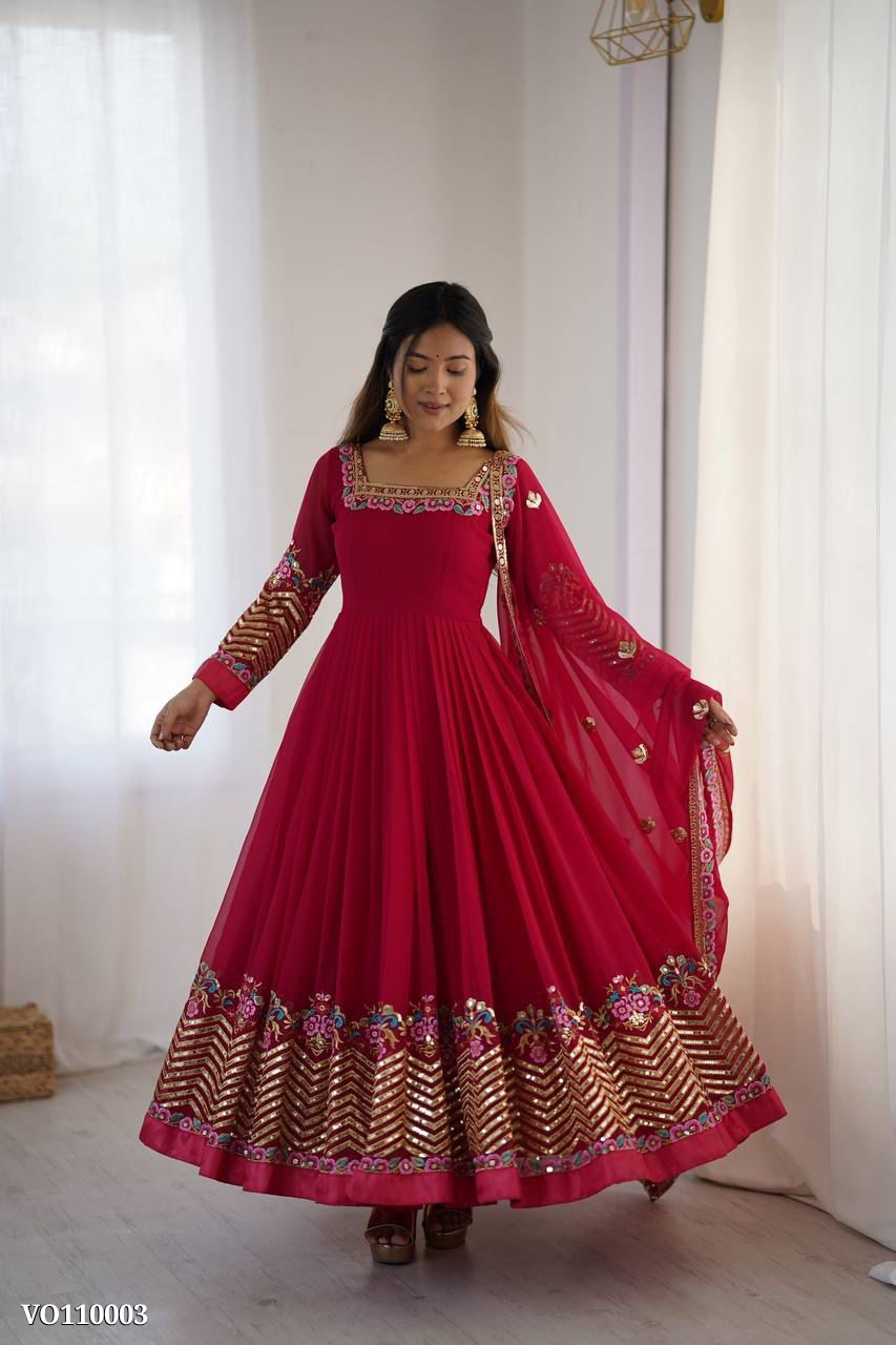 Floral Embroidered Anarkali Gown Set 
