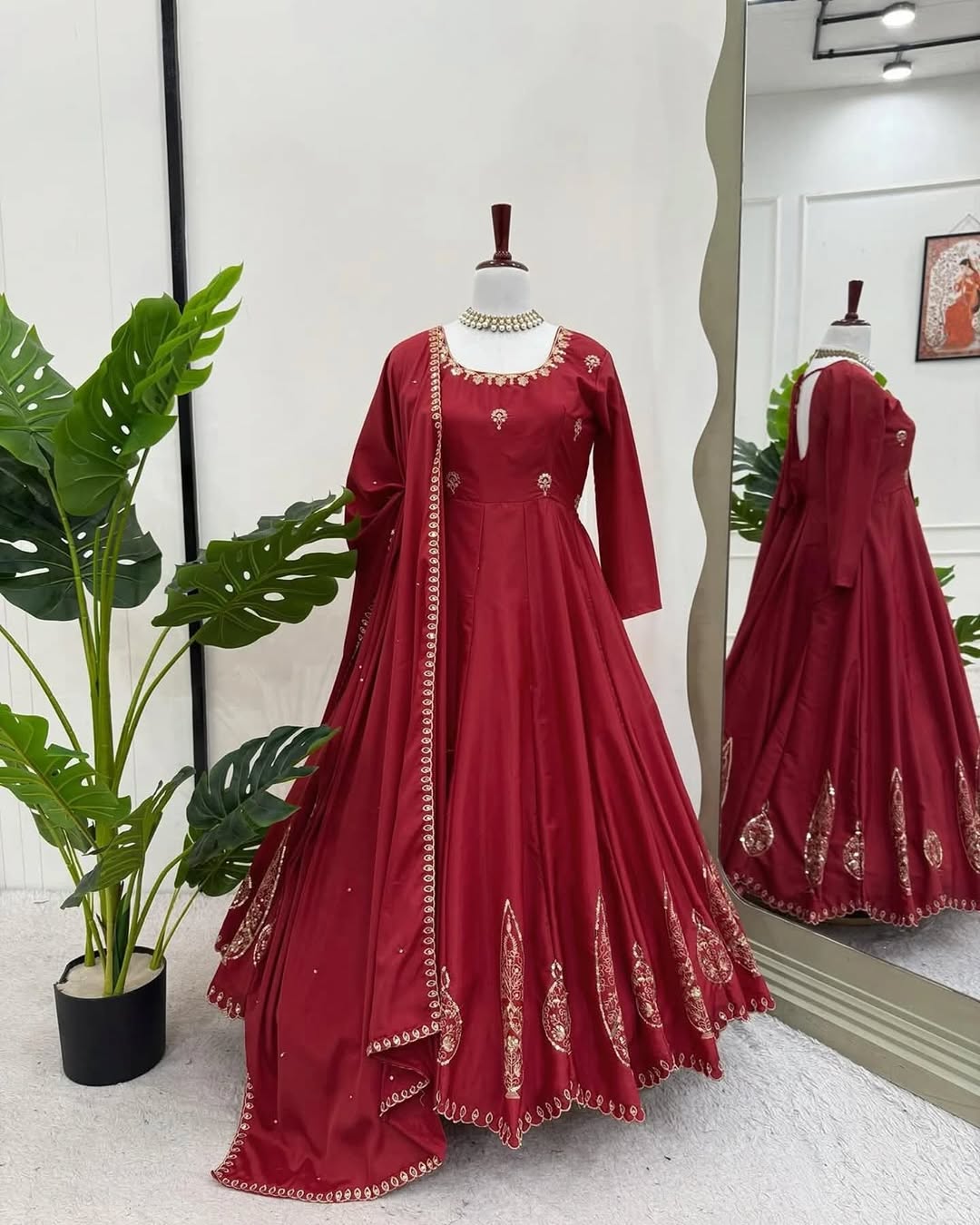 Embroidered Maroon Anarkali Dress