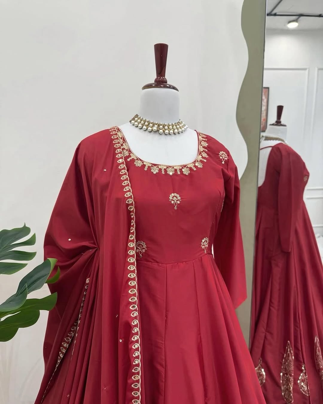 Embroidered Maroon Anarkali Dress