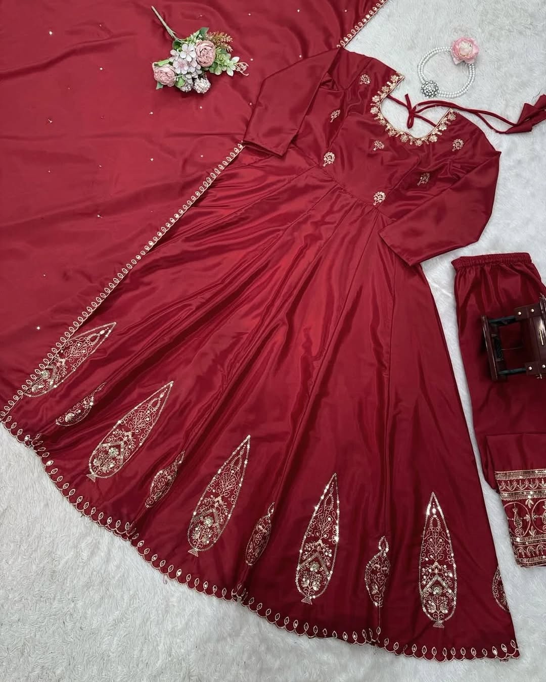 Embroidered Maroon Anarkali Dress