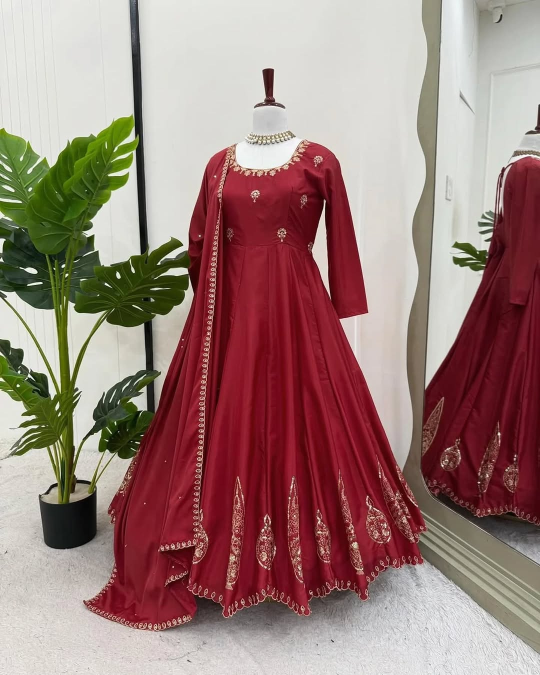 Embroidered Maroon Anarkali Dress