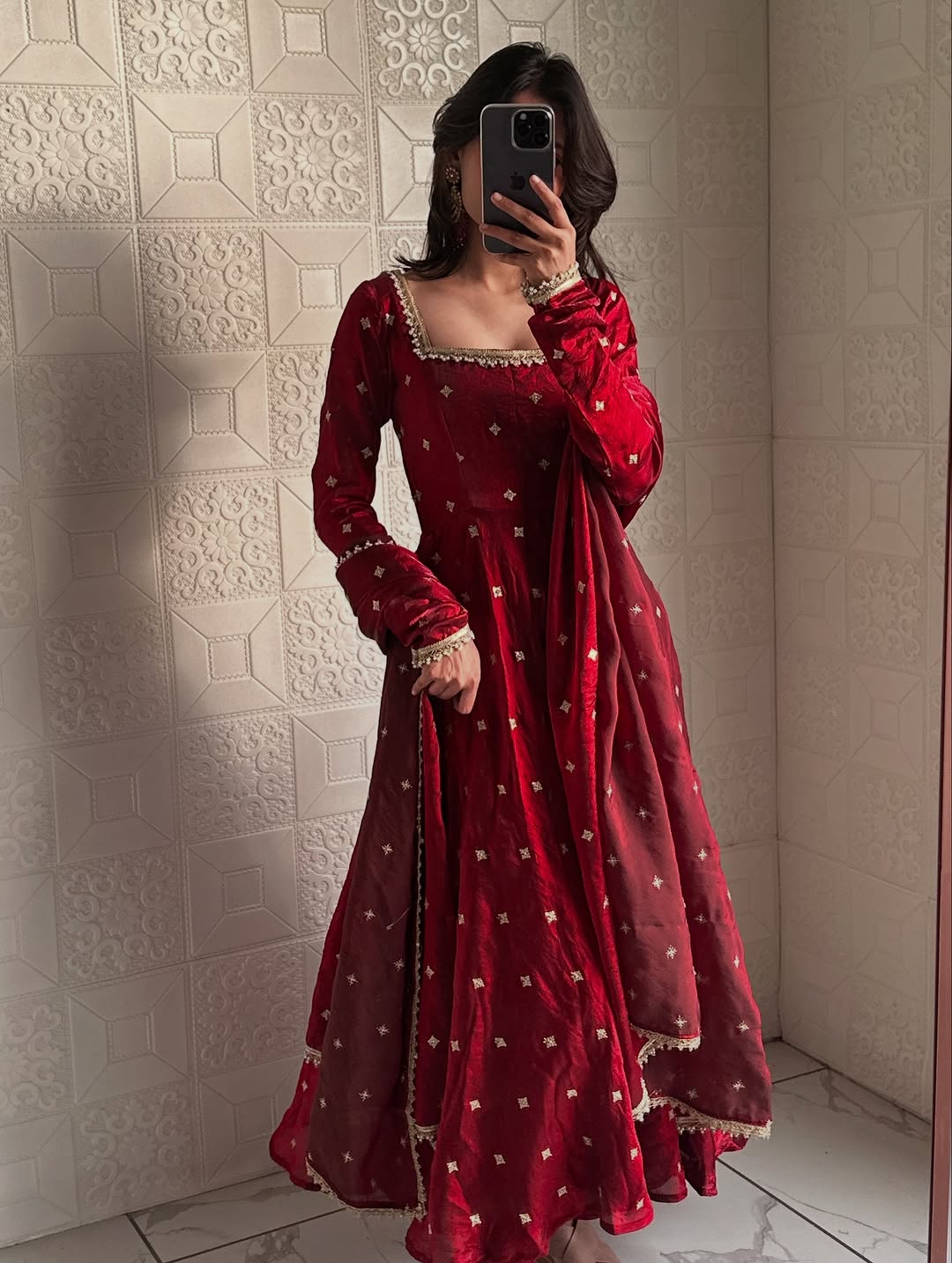 Elegant Red Anarkali Dress
