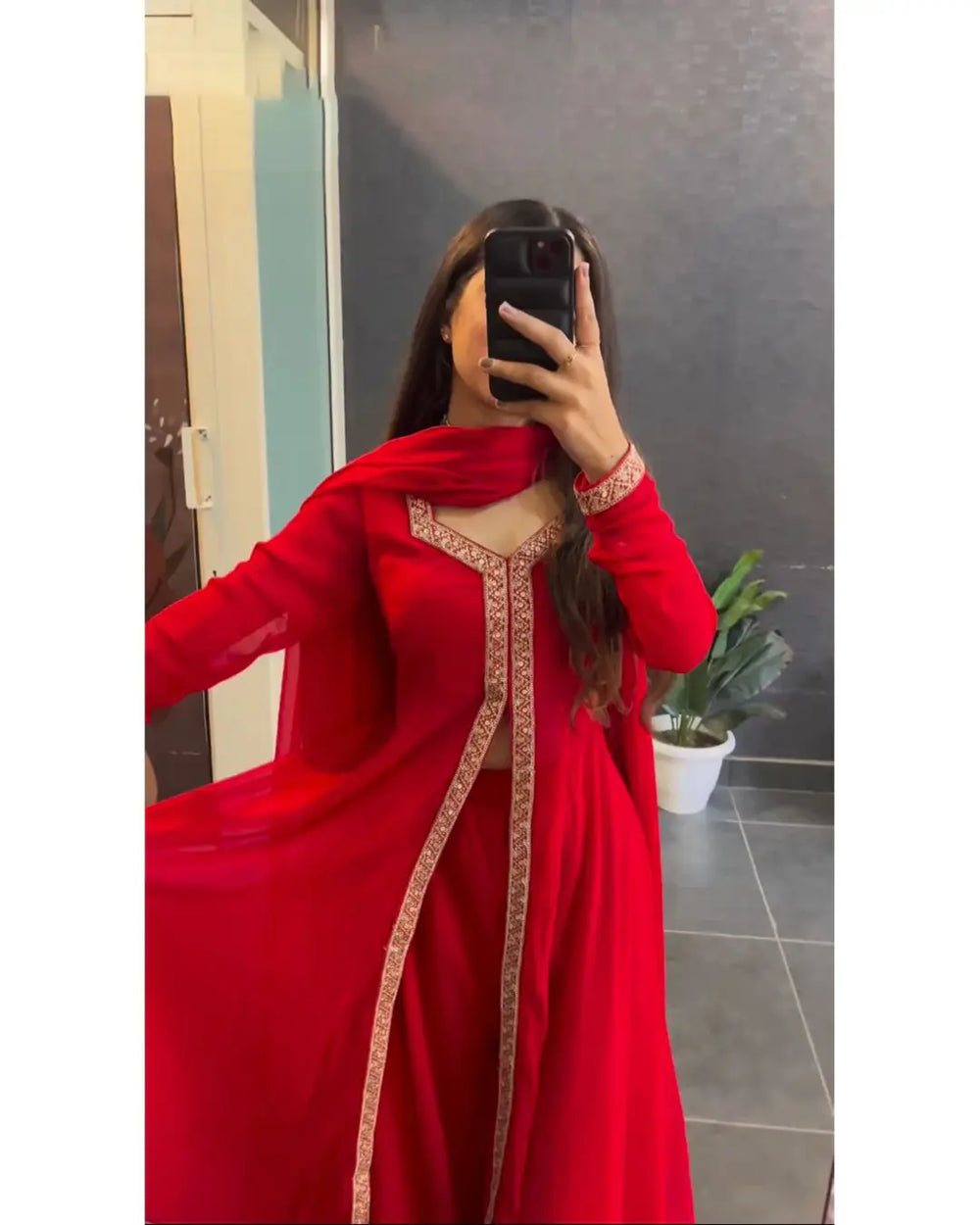Red Traditional Lace Work Anarkali Suit
