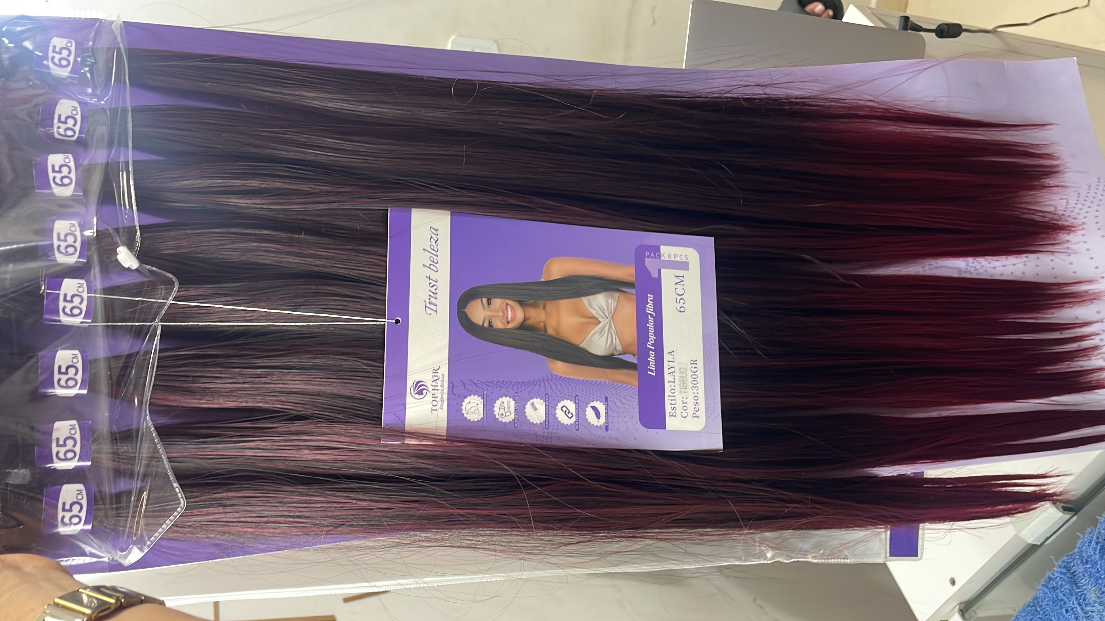Cabelo Bio humano 65cm vermelho Escuro