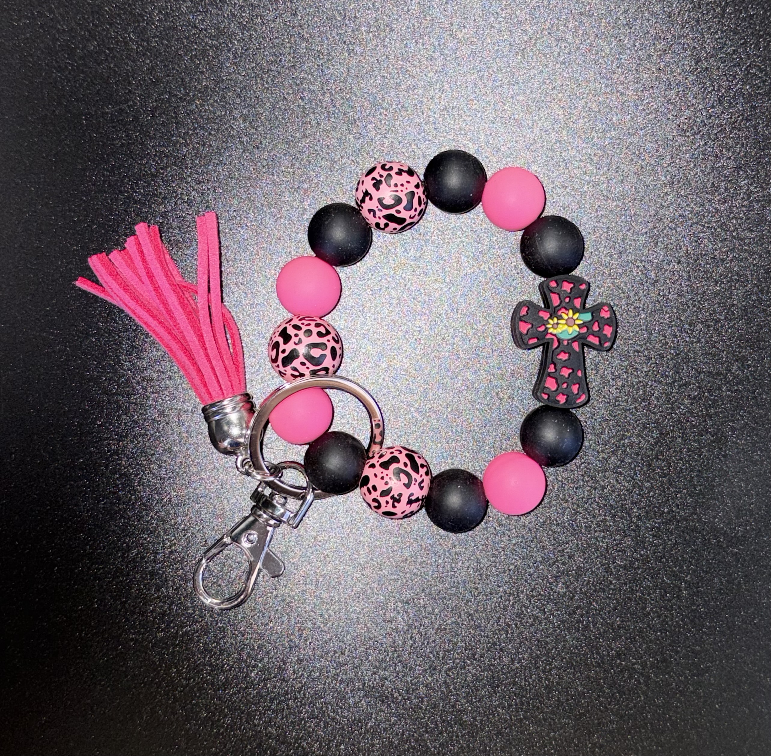 Pink Leopard Keychain Bracelet